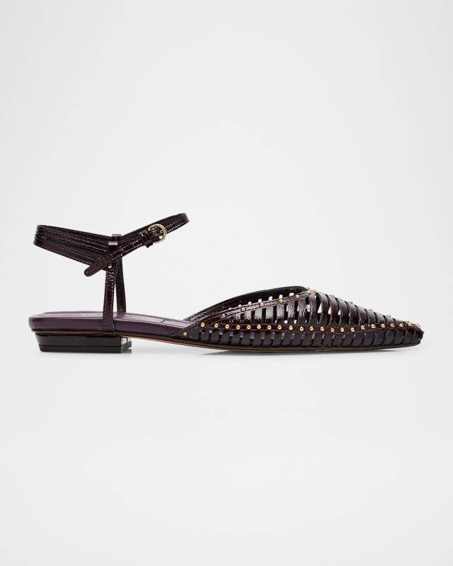 Violette Caged Leather Ankle-Strap Ballerina Flats